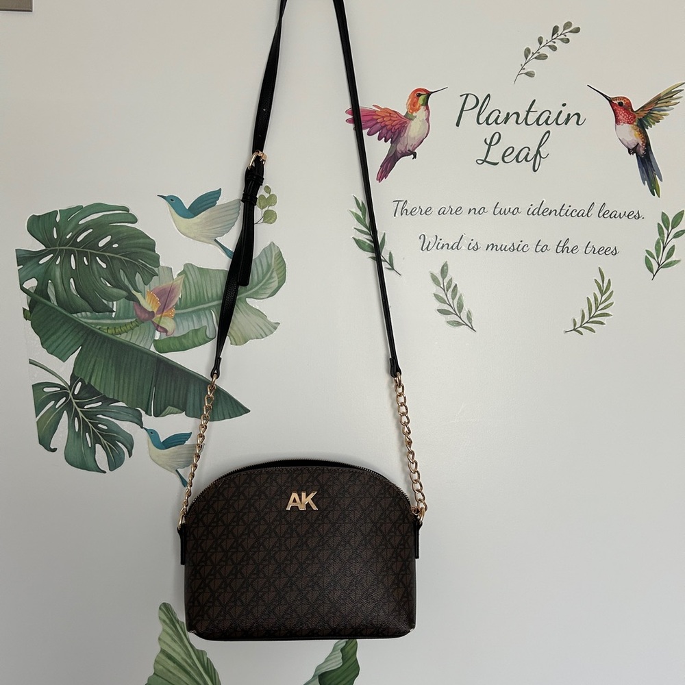 Anne Klein Dark Brown Crossbody Bag with Gold Accents